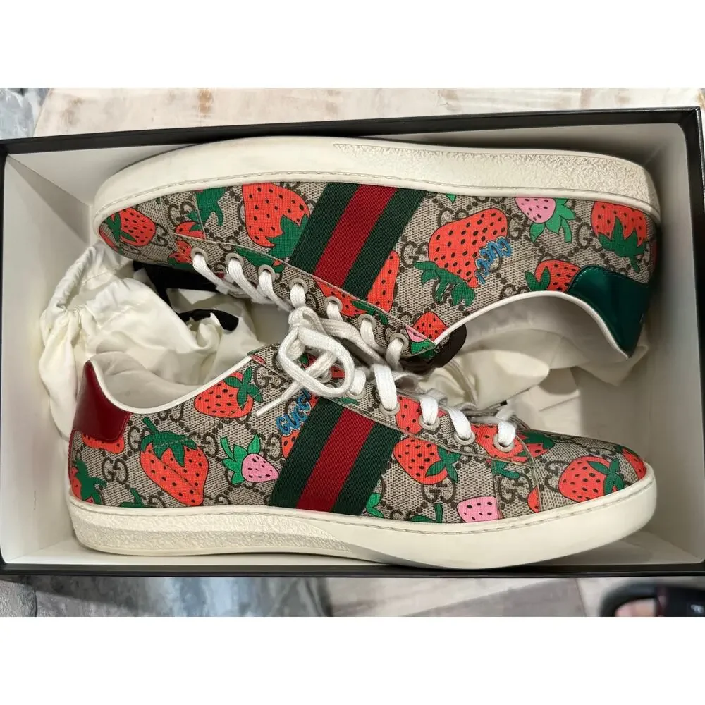 Gucci Ace GG Supreme Strawberry Sneakers size 39.5 eu 9.5w 433900